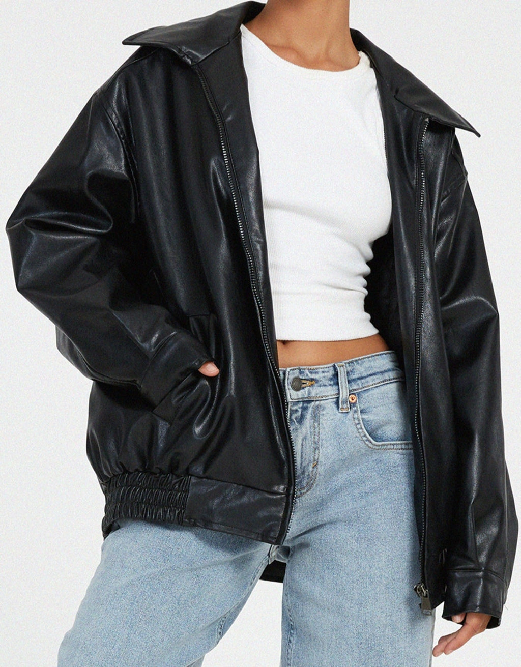 Chaqueta oversize para mujer de efecto cuero