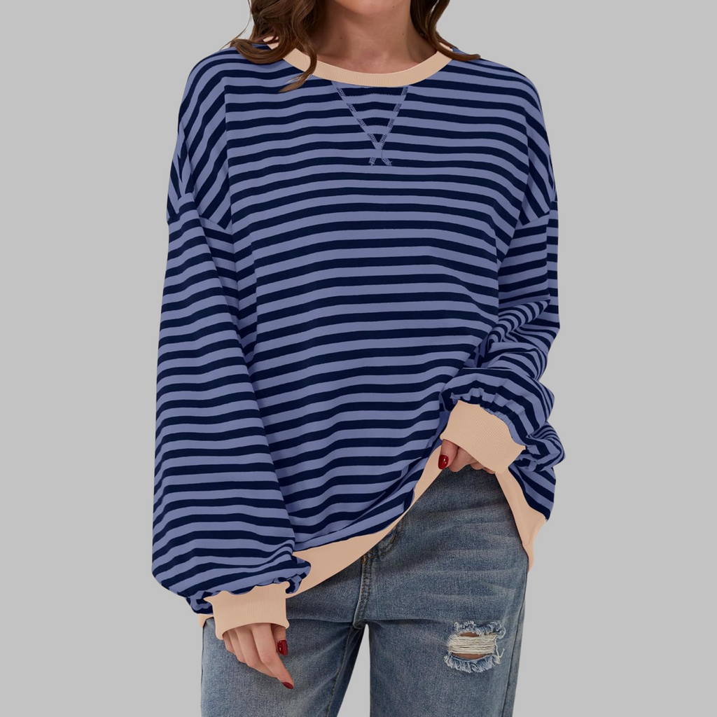 Sudadera de rayas para mujer de manga larga en azul marino