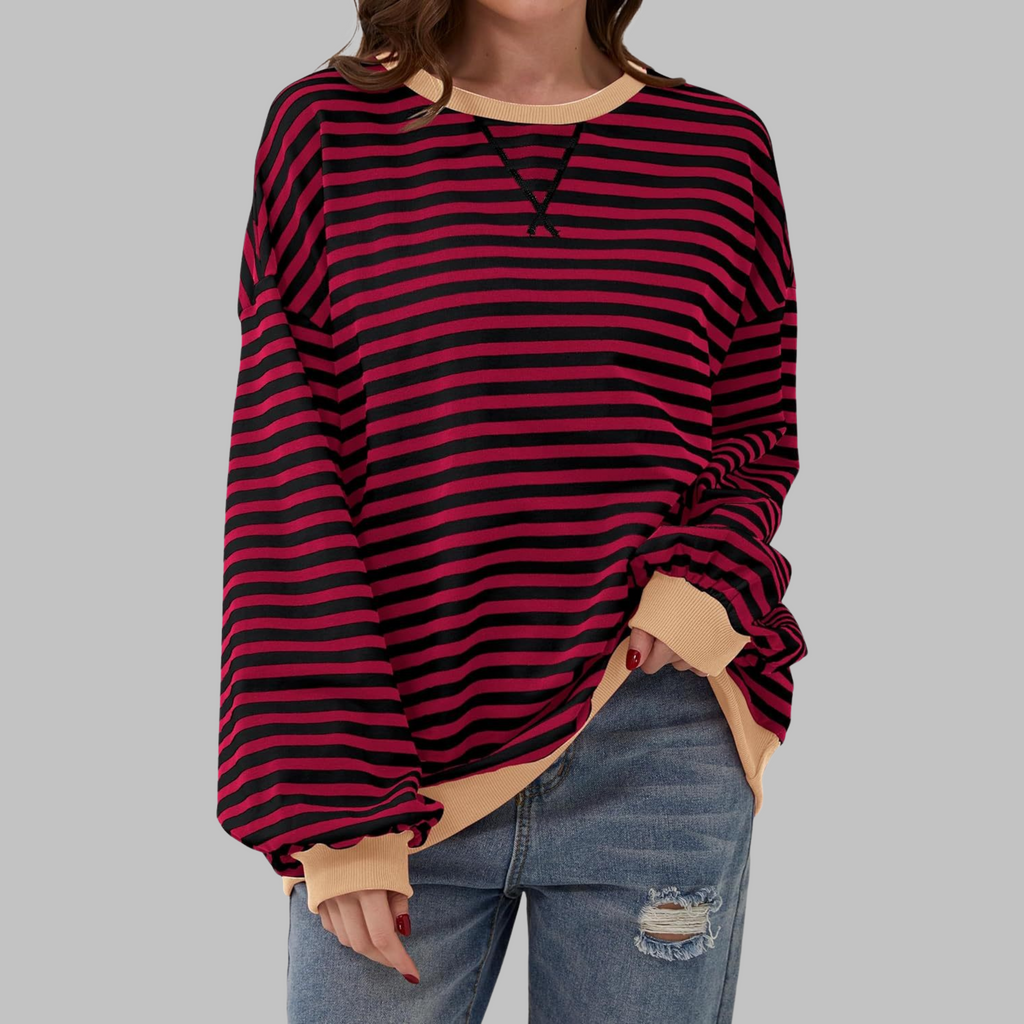 Sudadera de rayas para mujer de manga larga en burdeos