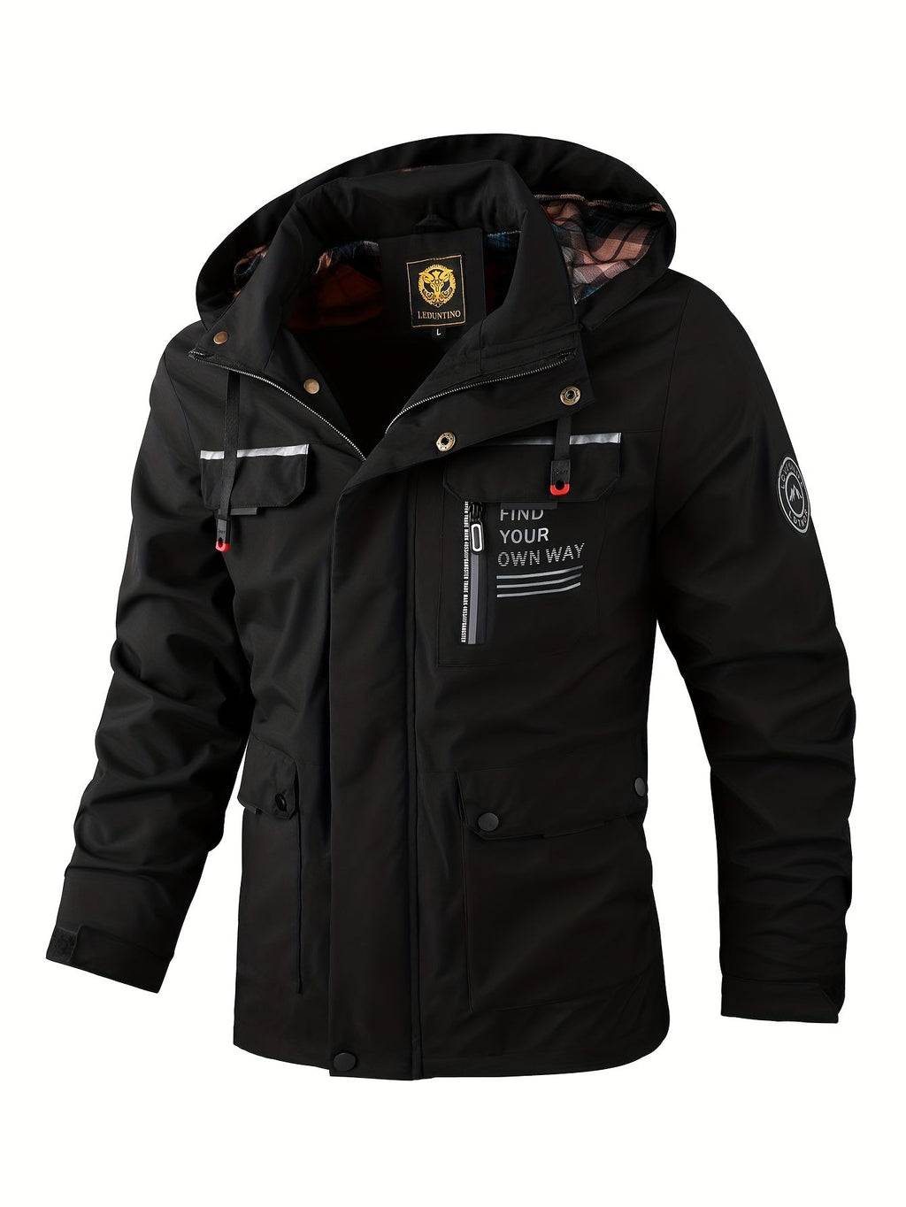 Chaqueta técnica para hombre con capucha y bolsillos en negro