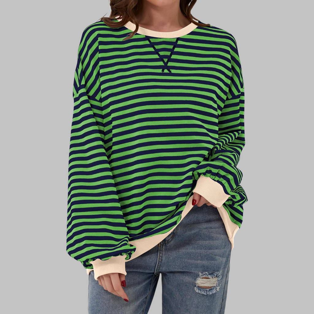Sudadera de rayas para mujer de manga larga en verde