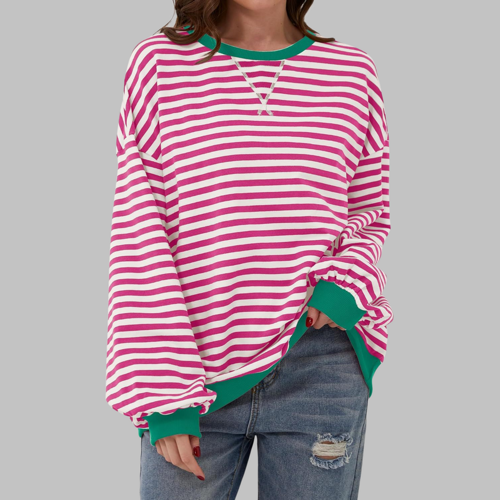 Sudadera de rayas para mujer de manga larga en fucsia