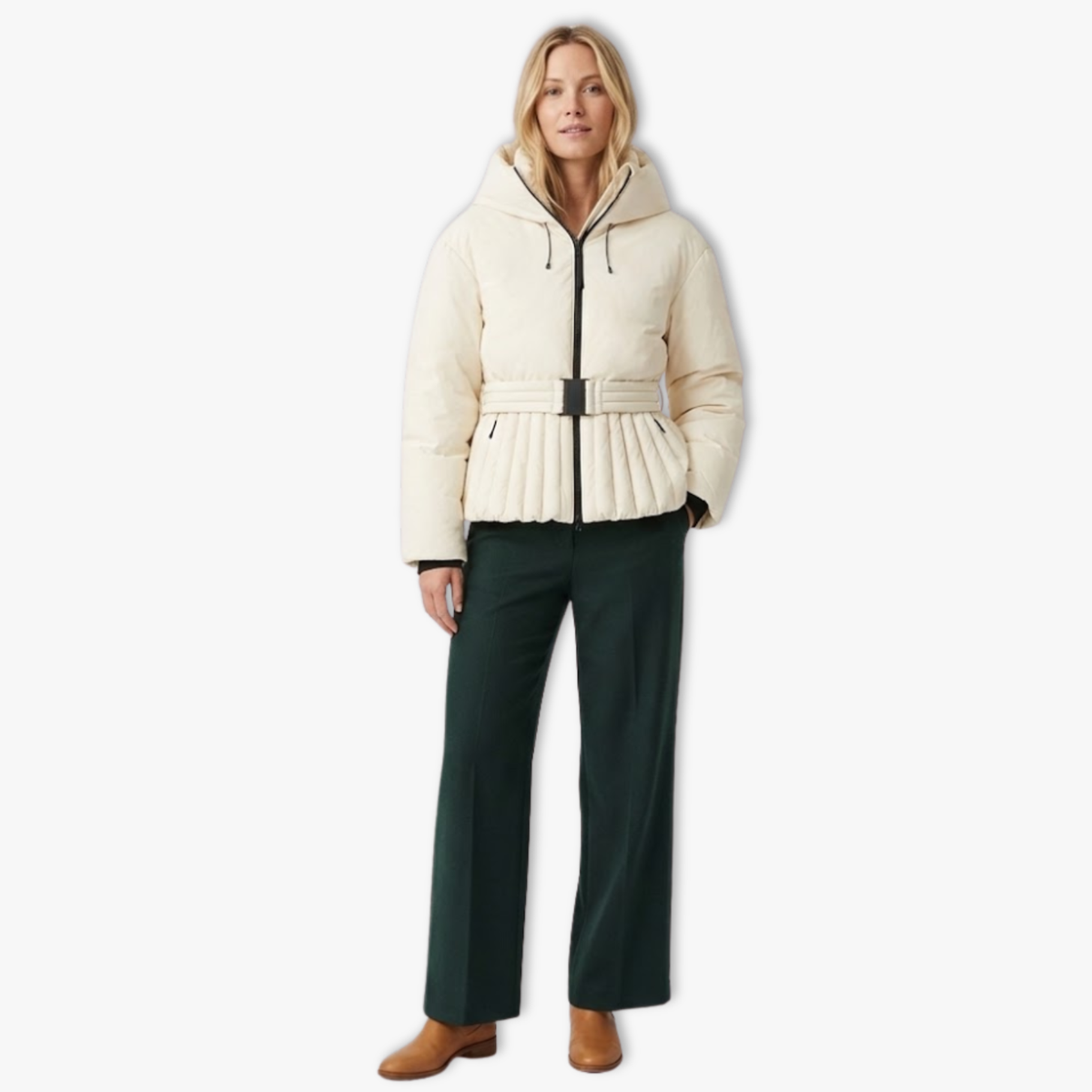 Chaqueta de esquí para mujer con bajo peplum y cuello alto