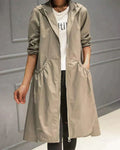 Gabardina larga para mujer con capucha en beige