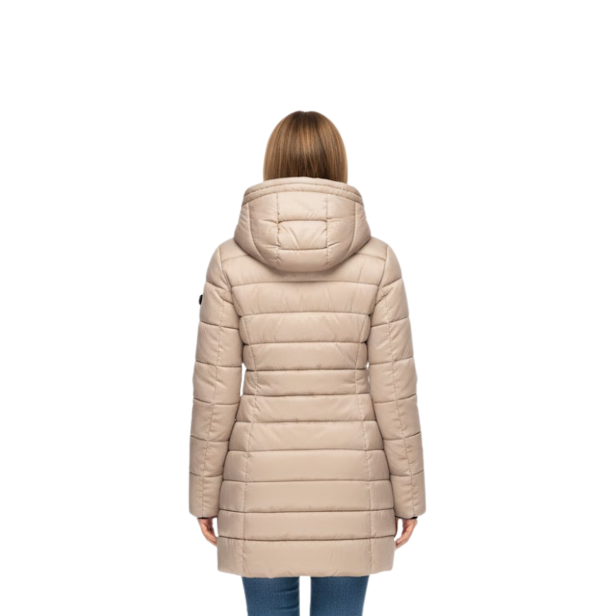 Parka acolchada para mujer de largo medio con capucha
