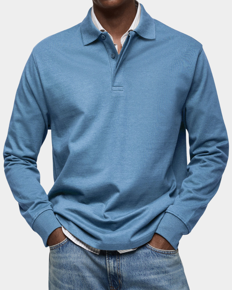 Polo de manga larga para hombre con tapeta de botones para el otoño y el invierno