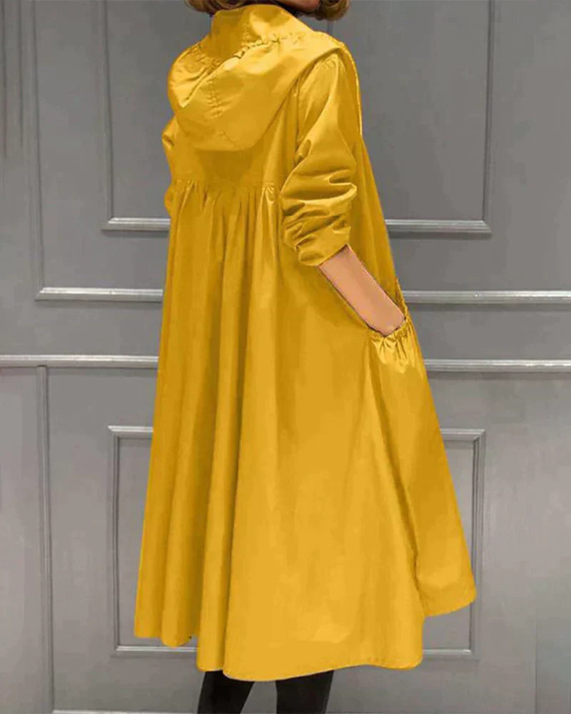 Gabardina larga para mujer con capucha en amarillo