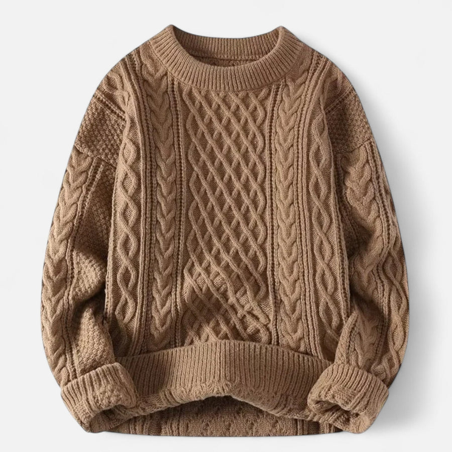 Jersey de punto trenzado para hombre con cuello redondo para el invierno