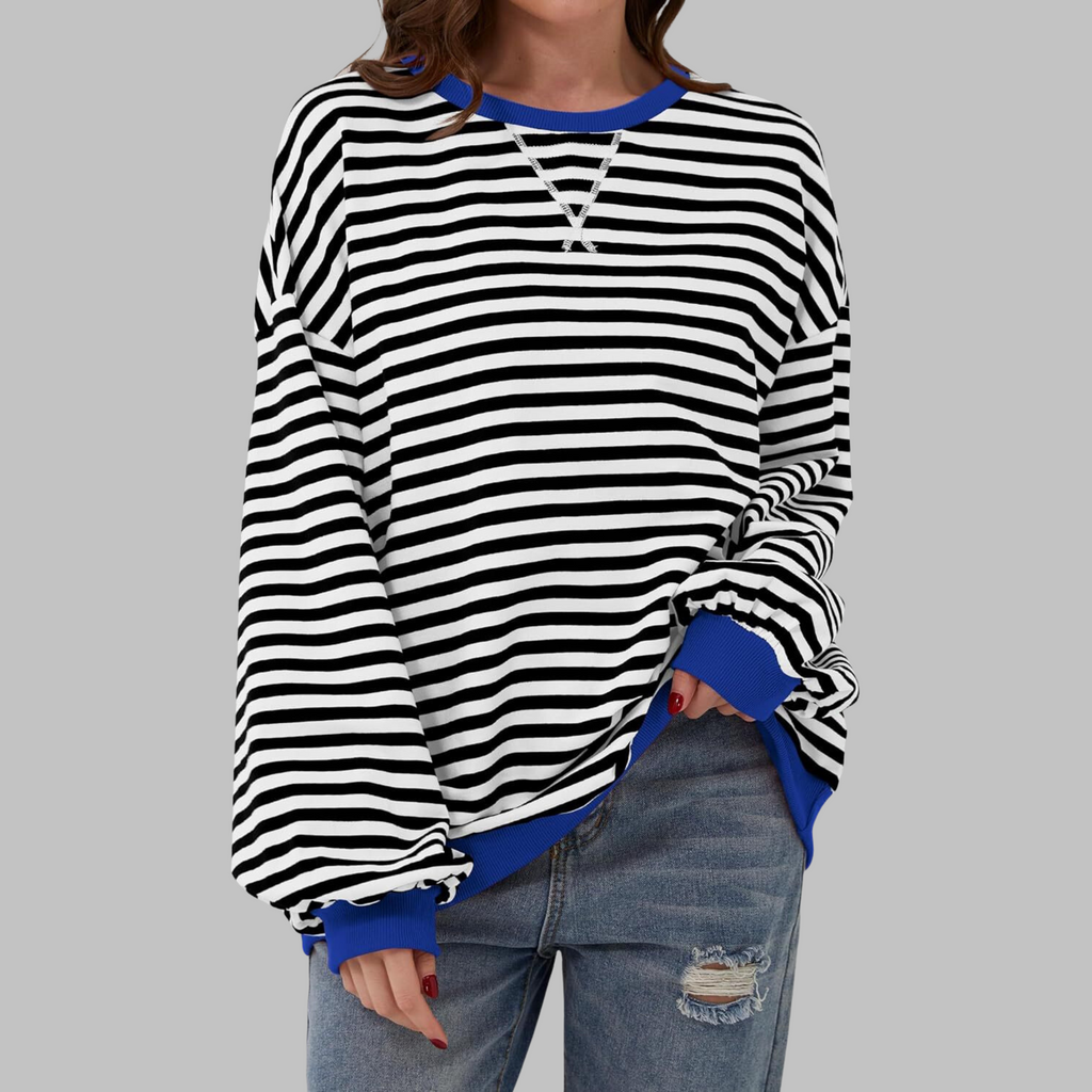 Sudadera de rayas para mujer de manga larga en negro