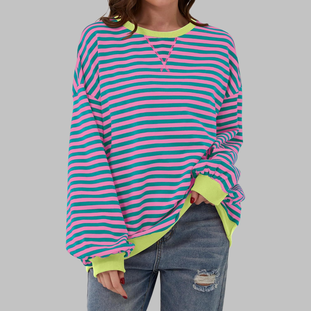 Sudadera de rayas para mujer de manga larga en turquesa