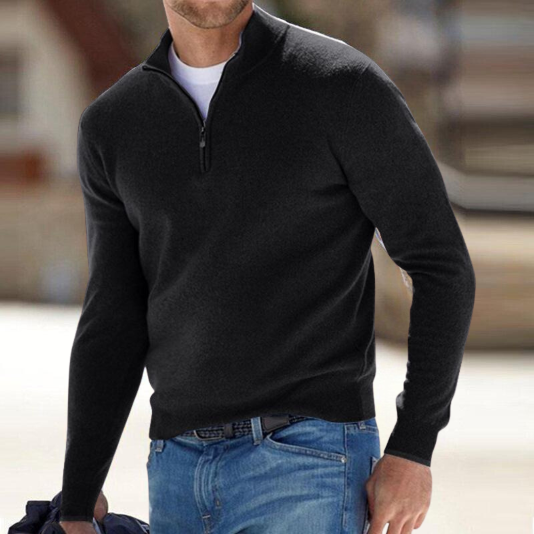 Jersey con media cremallera para hombre de punto suave en negro