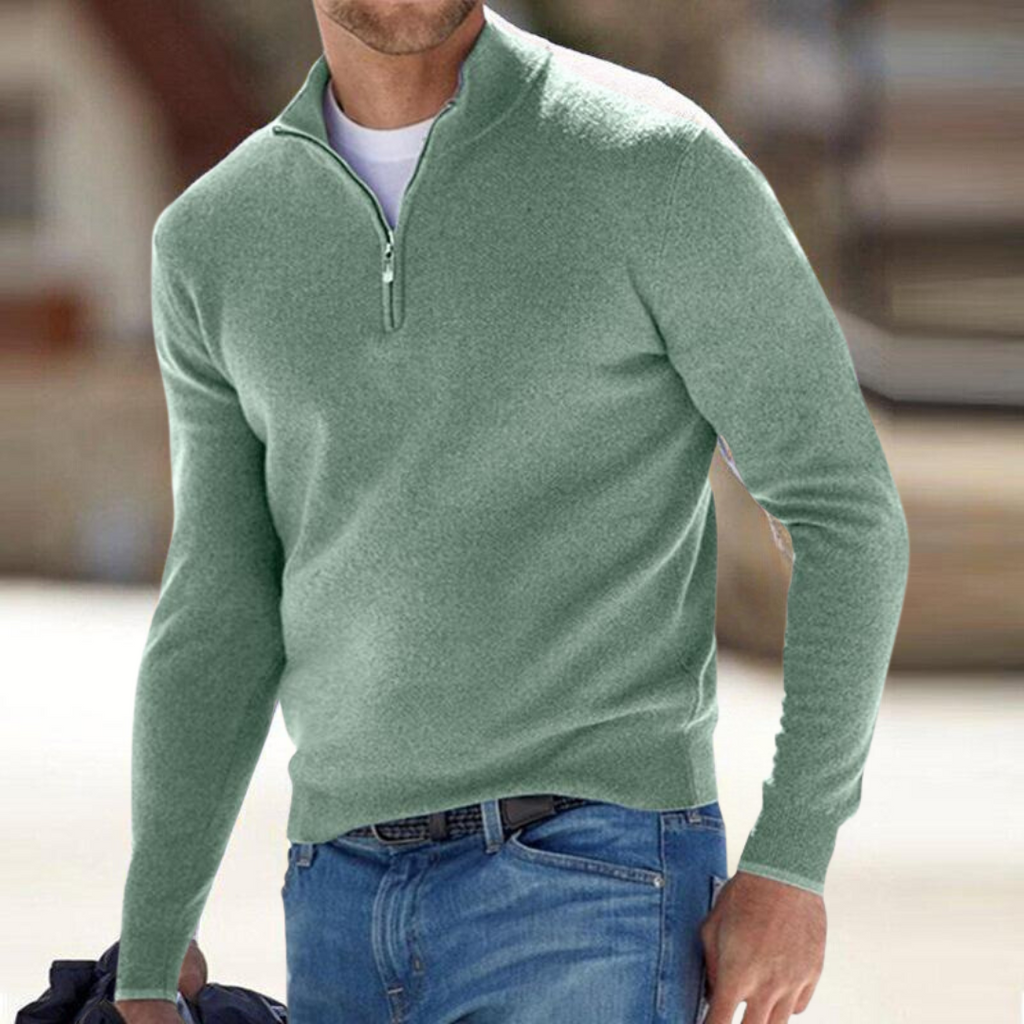 Jersey con media cremallera para hombre de punto suave en verde