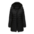 Parka acolchada para mujer de largo medio con capucha en negro