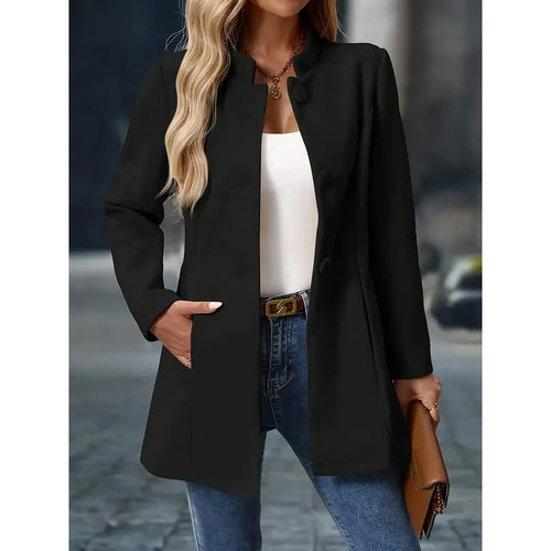 Abrigo con cuello mao para mujer en negro – vista frontal