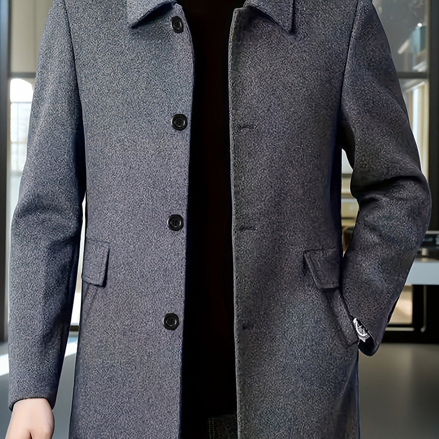 Abrigo de largo medio para hombre con cuello camisero y bolsillos de solapa para el otoño