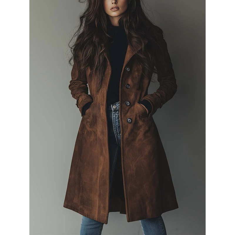 Abrigo largo para mujer de efecto ante con botones para el otoño