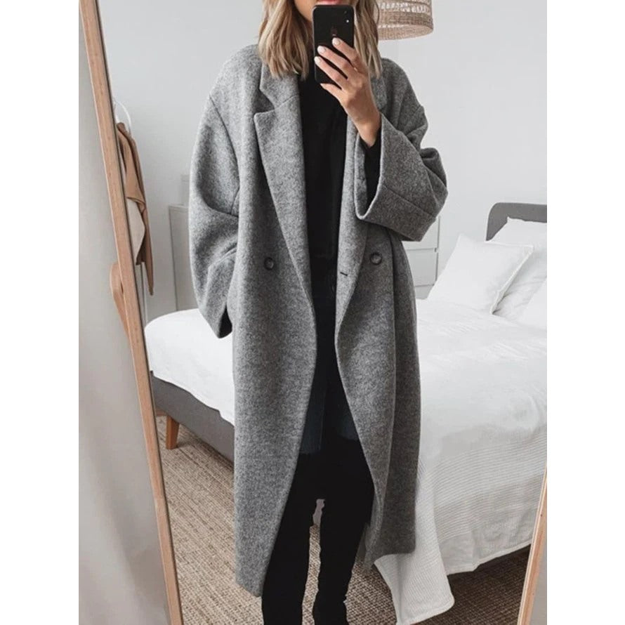 Abrigo largo para mujer con solapas anchas y botones para el invierno