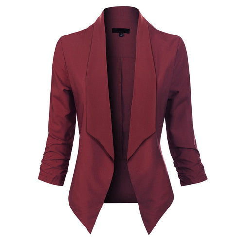 Blazer abierto para mujer con solapa de chal en burdeos, vista frontal