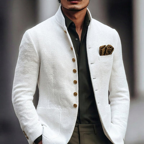 Blazer blanco con cuello mao para hombre – vista frontal