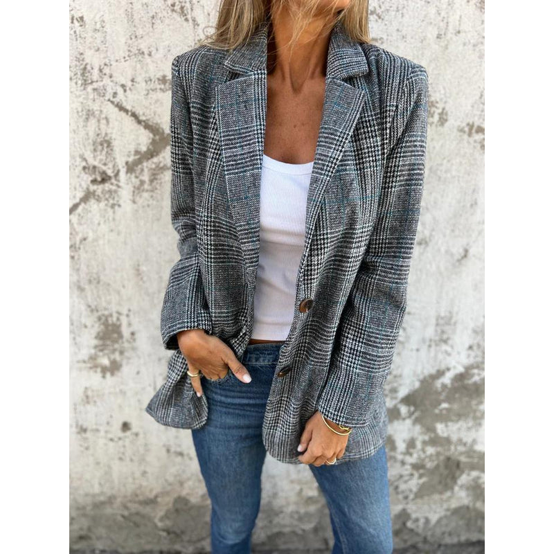 Blazer de cuadros con solapas para mujer – vista de detalle 1