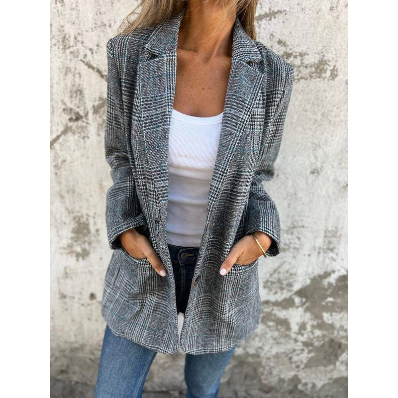Blazer de cuadros con solapas para mujer – vista de detalle 2