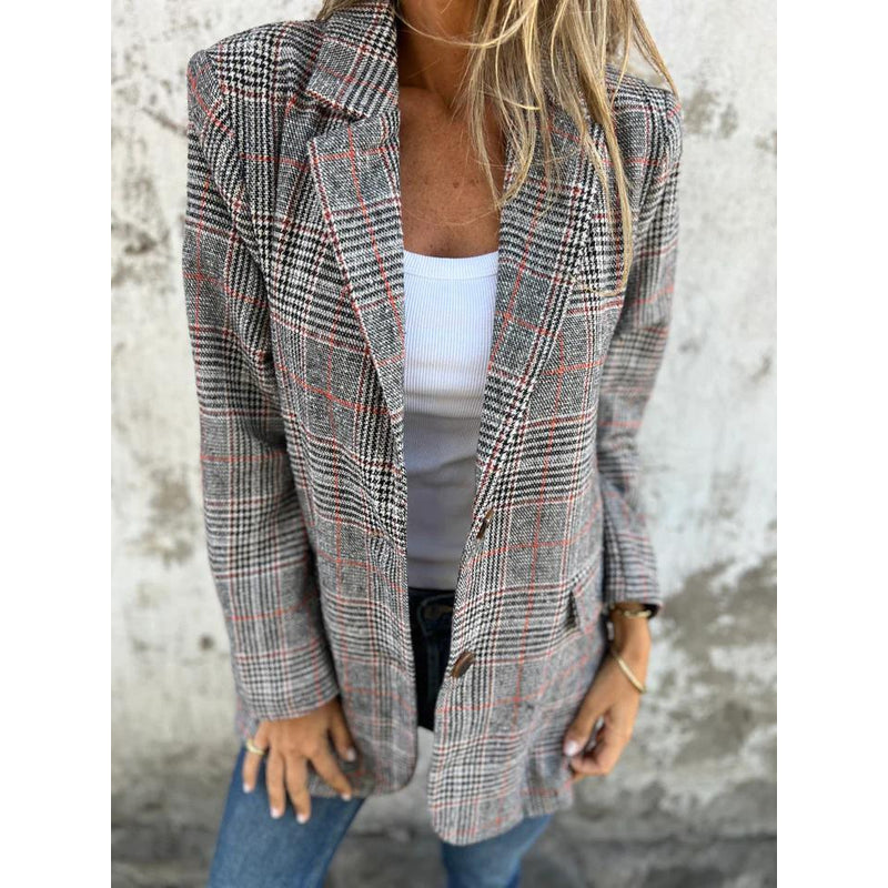 Blazer de cuadros con solapas para mujer – vista de detalle 3