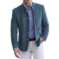 Blazer de efecto ante con cuello mao para hombre en azul petróleo – vista frontal