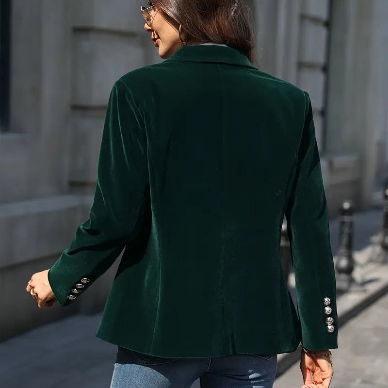 Blazer de efecto terciopelo para mujer en verde – vista trasera