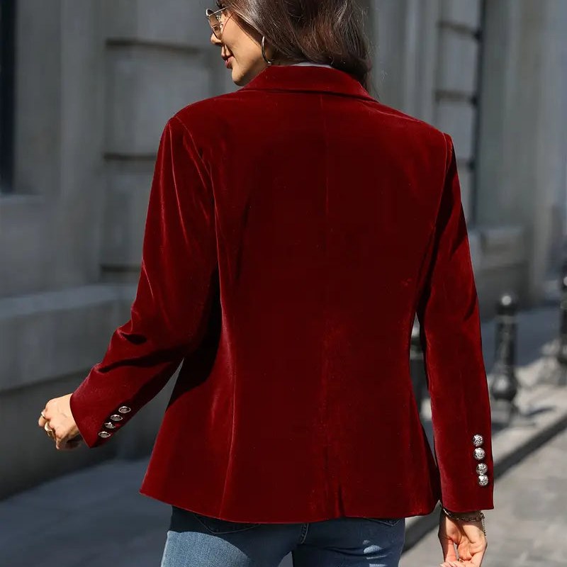 Blazer de efecto terciopelo para mujer en rojo – vista trasera