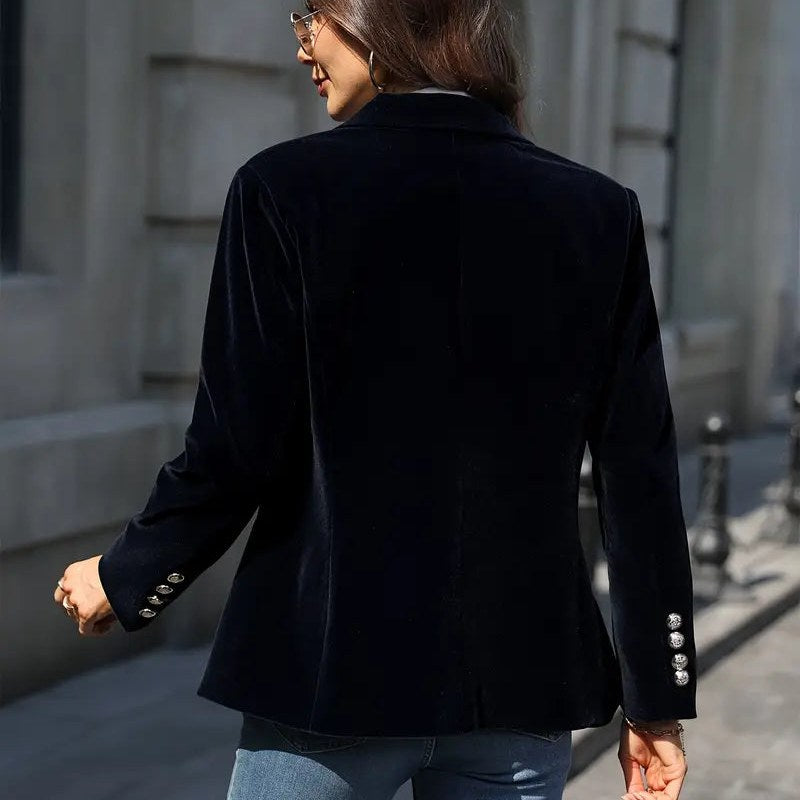 Blazer de efecto terciopelo para mujer en negro – vista trasera