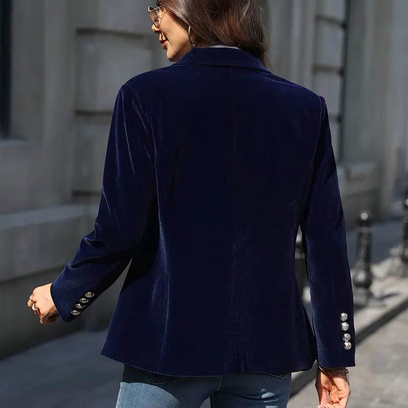 Blazer de efecto terciopelo para mujer en azul – vista trasera
