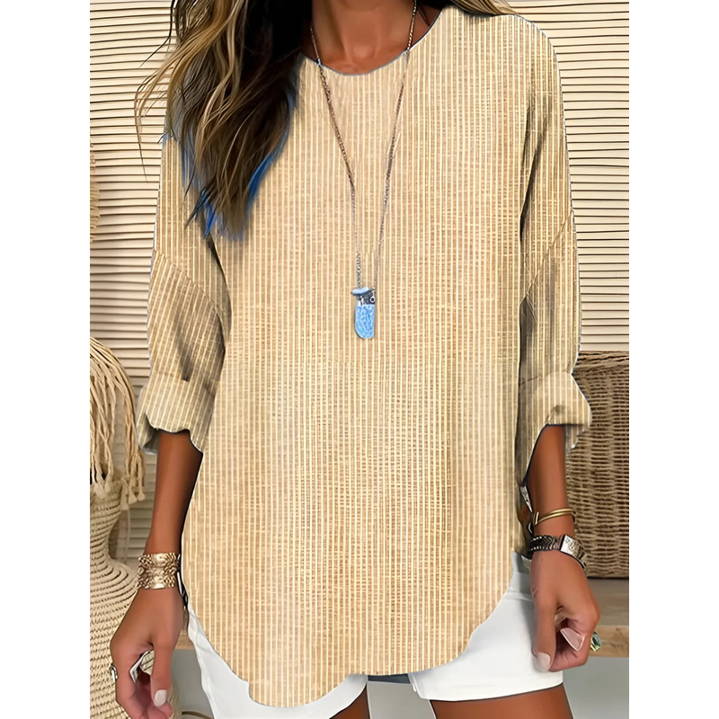 Blusa de rayas fluida para mujer en caqui – vista frontal