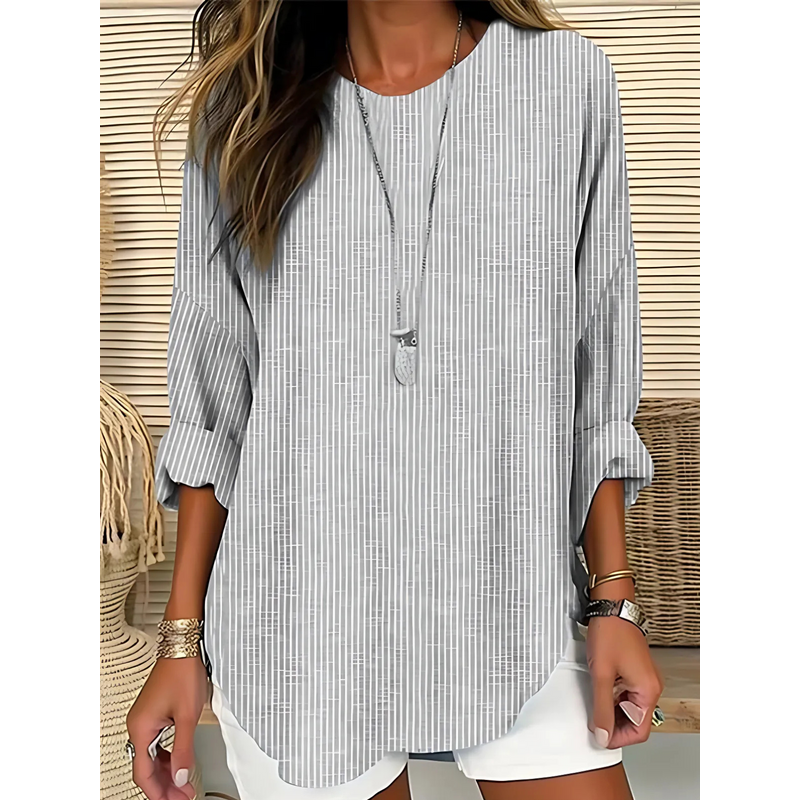 Blusa de rayas fluida para mujer en gris – vista frontal