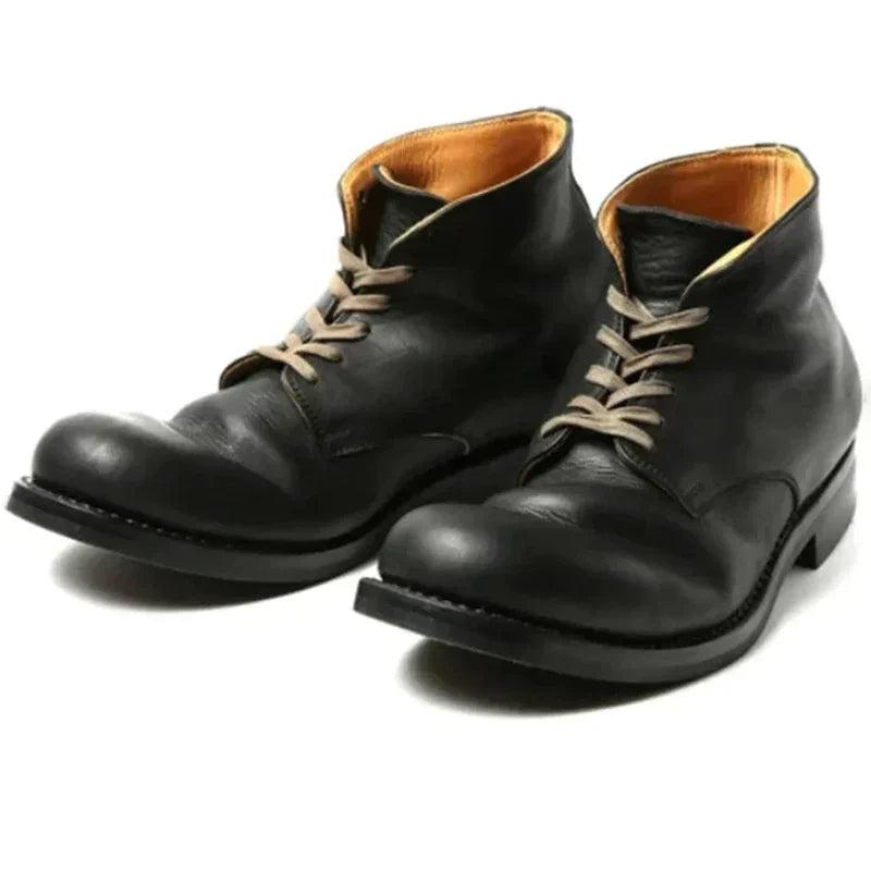 Botines con cordones para hombre con puntera redonda y tacón bajo para el otoño