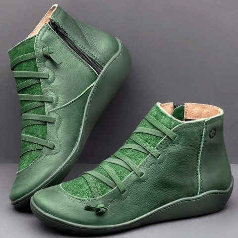 Botines para mujer con cierre lateral de cremallera y cintas elásticas cruzadas en verde