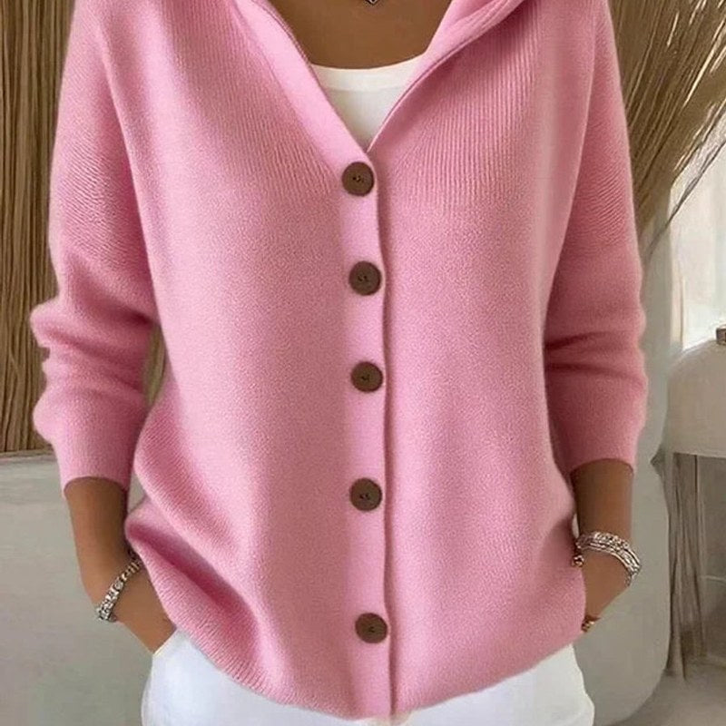 Cárdigan de punto con capucha para mujer con botones para el entretiempo