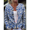 Cárdigan de punto con estampado floral para mujer en azul – vista frontal