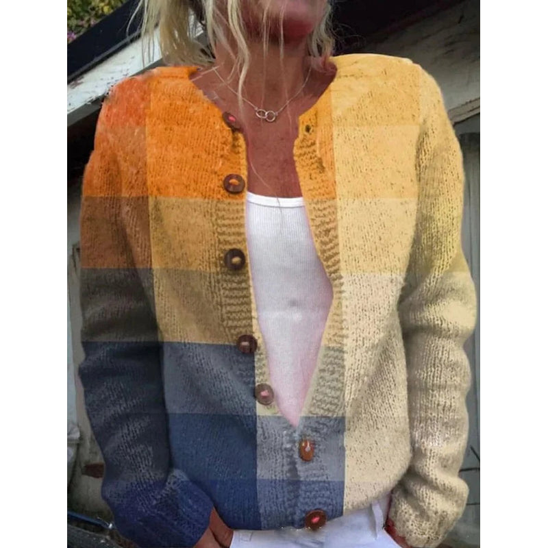 Cárdigan de punto con estampado floral para mujer en amarillo – vista frontal