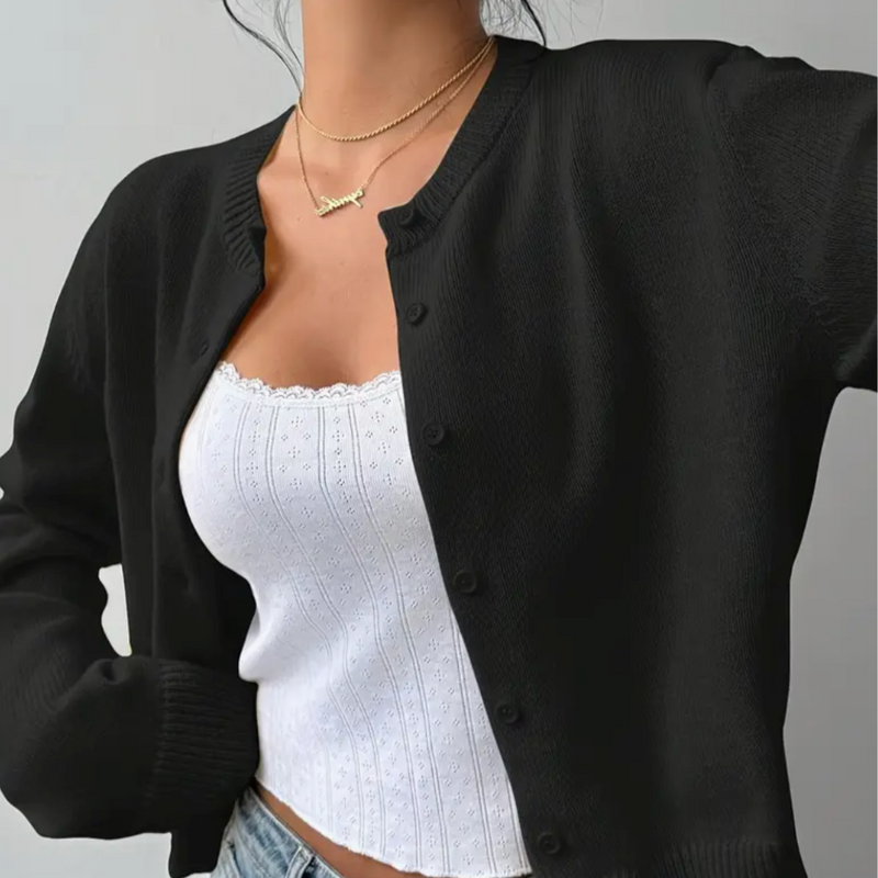 Cárdigan corto con cuello redondo para mujer – vista de detalle 9