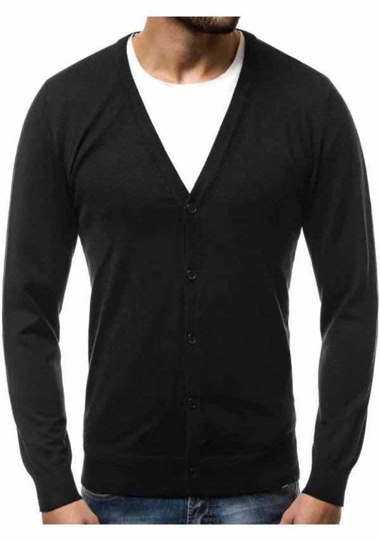 Cárdigan liso para hombre con escote en V y botonadura frontal para el día a día