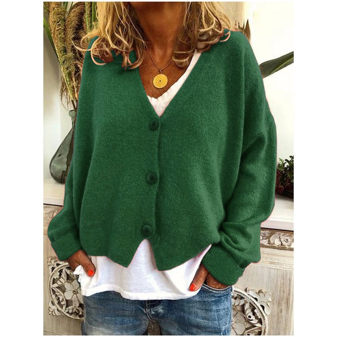 Cárdigan oversize para mujer con escote de pico y botones en verde