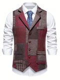 Chaleco de patchwork para hombre con solapas y bolsillos en burdeos, vista frontal