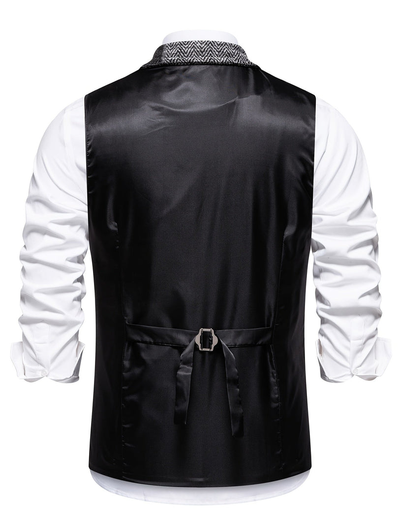 Chaleco de patchwork para hombre en gris, vista trasera con trabilla ajustable