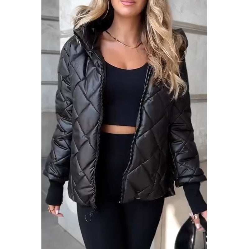 Chaqueta acolchada para mujer con capucha y pespunte de rombos para el invierno