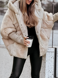 Chaqueta acolchada para mujer con capucha y paneles de pelo suave en beige