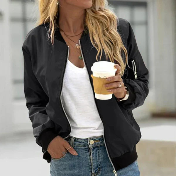 Chaqueta bomber para mujer con cremallera y puños elásticos para el entretiempo