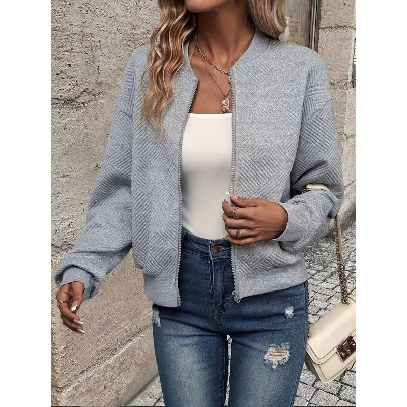 Chaqueta ligera con cremallera para mujer en gris – vista frontal