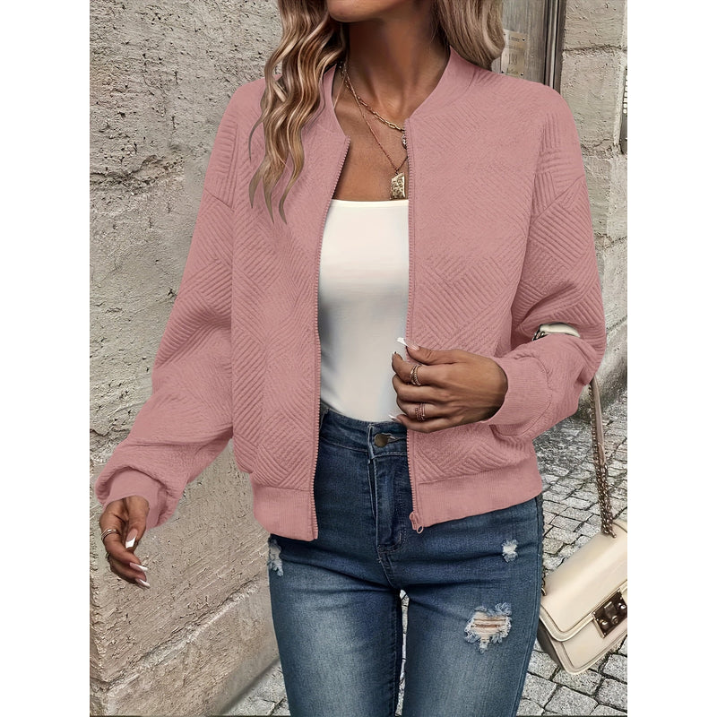 Chaqueta ligera con cremallera para mujer en rosa – vista frontal