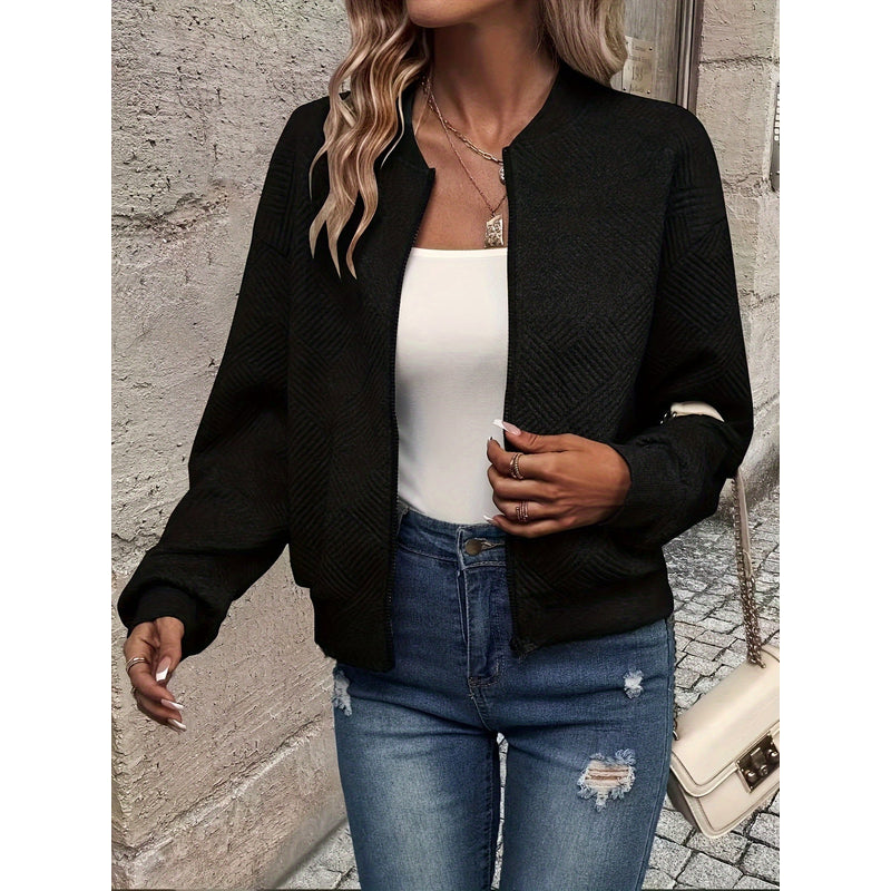 Chaqueta ligera con cremallera para mujer en negro – vista frontal