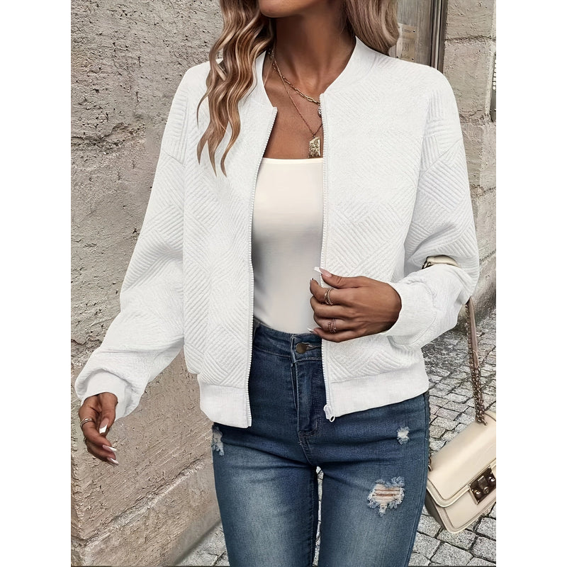 Chaqueta ligera con cremallera para mujer en blanco – vista frontal